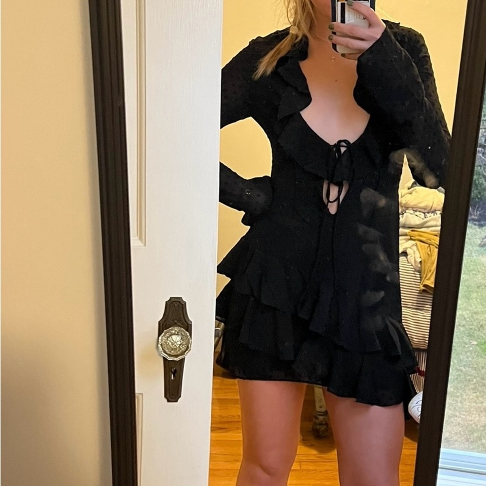 Rumored Black Long Sleeve Ruffle Dress